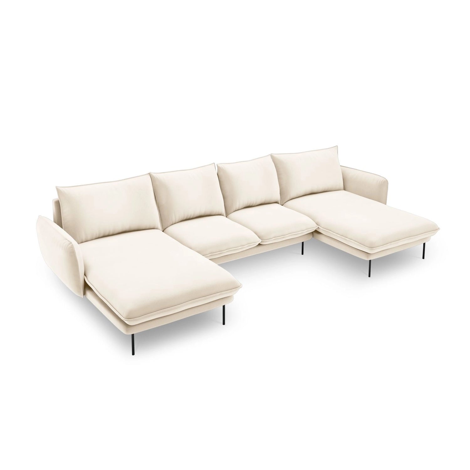 Vienna 6-Sitzer Panorama Sofa aus Samt in Hellbeige (Bluvel 22), Beine in Schwarzes Metall, 350x170x95 cm von Cosmopolitan Design – Bild 1