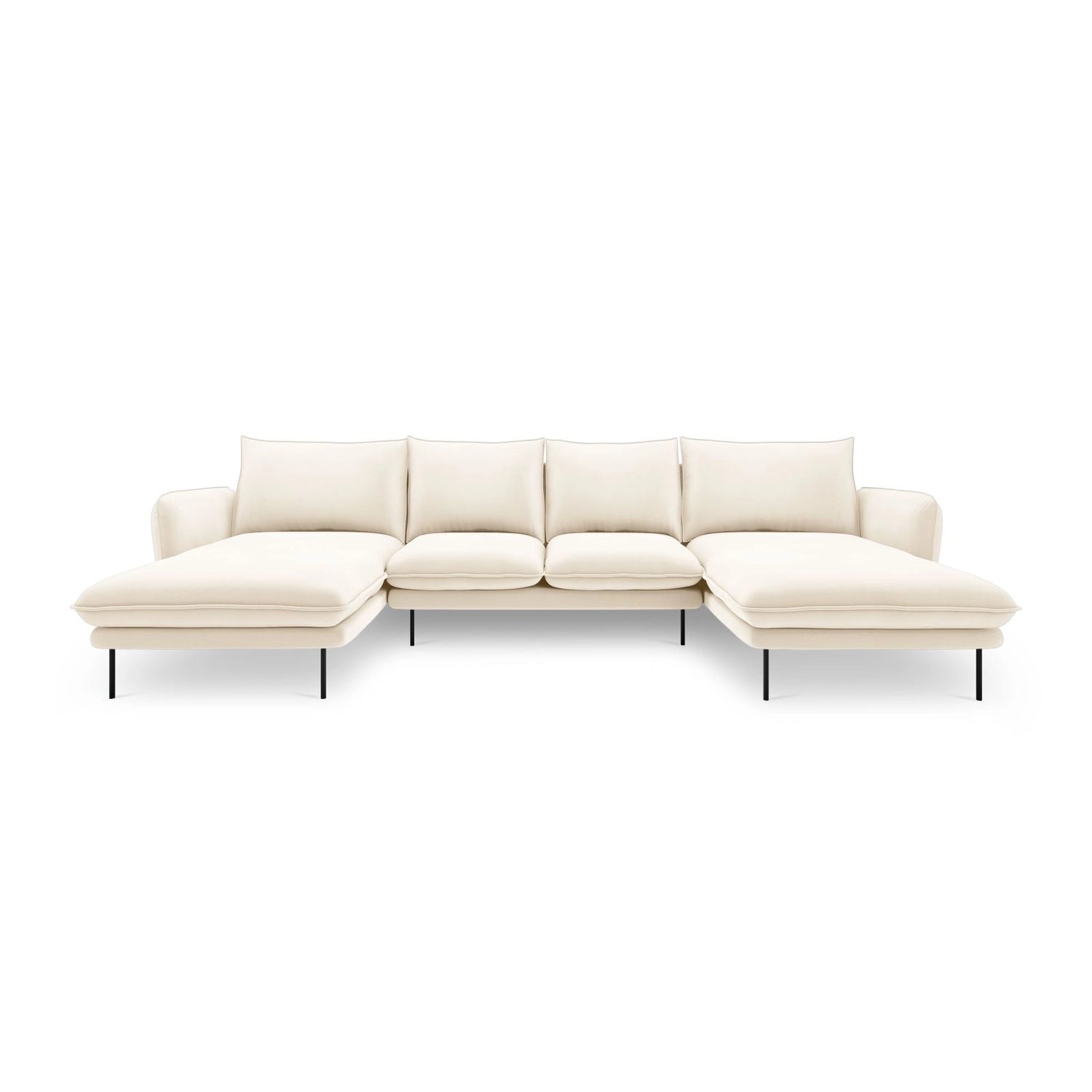 Vienna 6-Sitzer Panorama Sofa aus Samt in Hellbeige (Bluvel 22), Beine in Schwarzes Metall, 350x170x95 cm von Cosmopolitan Design – Bild 3