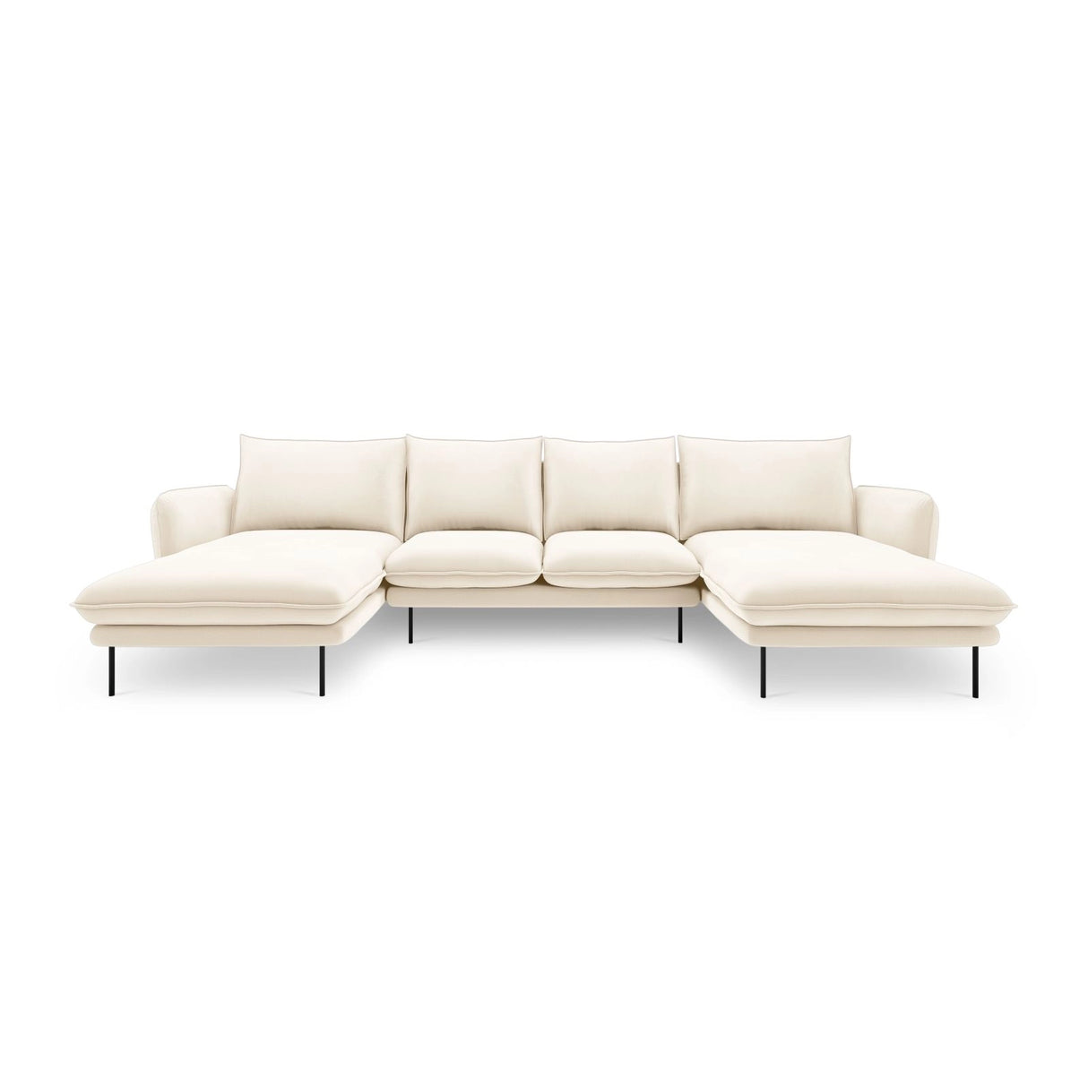 Vienna 6-Sitzer Panorama Sofa aus Samt in Hellbeige (Bluvel 22), Beine in Schwarzes Metall, 350x170x95 cm von Cosmopolitan Design – Bild 3