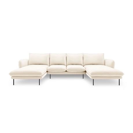 Vienna 6-Sitzer Panorama Sofa aus Samt in Hellbeige (Bluvel 22), Beine in Schwarzes Metall, 350x170x95 cm von Cosmopolitan Design – Bild 3