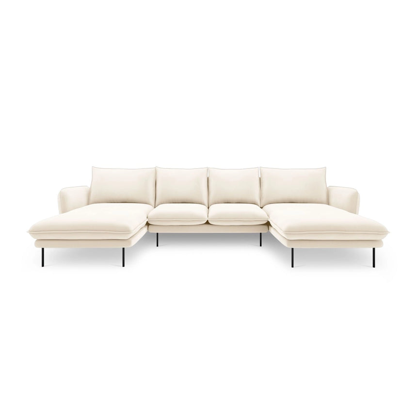 Vienna 6-Sitzer Panorama Sofa aus Samt in Hellbeige (Bluvel 22), Beine in Schwarzes Metall, 350x170x95 cm von Cosmopolitan Design – Bild 3