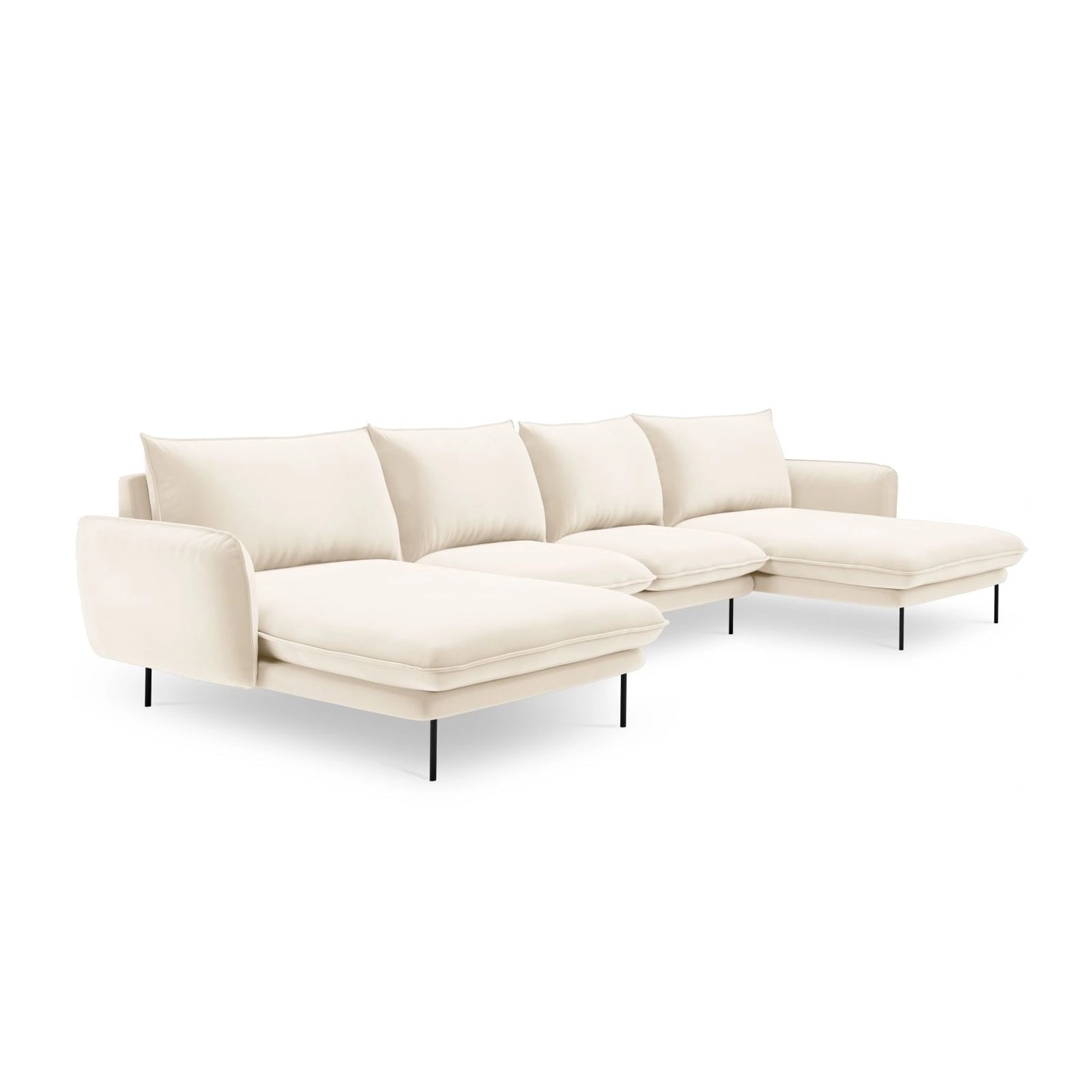 Vienna 6-Sitzer Panorama Sofa aus Samt in Hellbeige (Bluvel 22), Beine in Schwarzes Metall, 350x170x95 cm von Cosmopolitan Design – Bild 4
