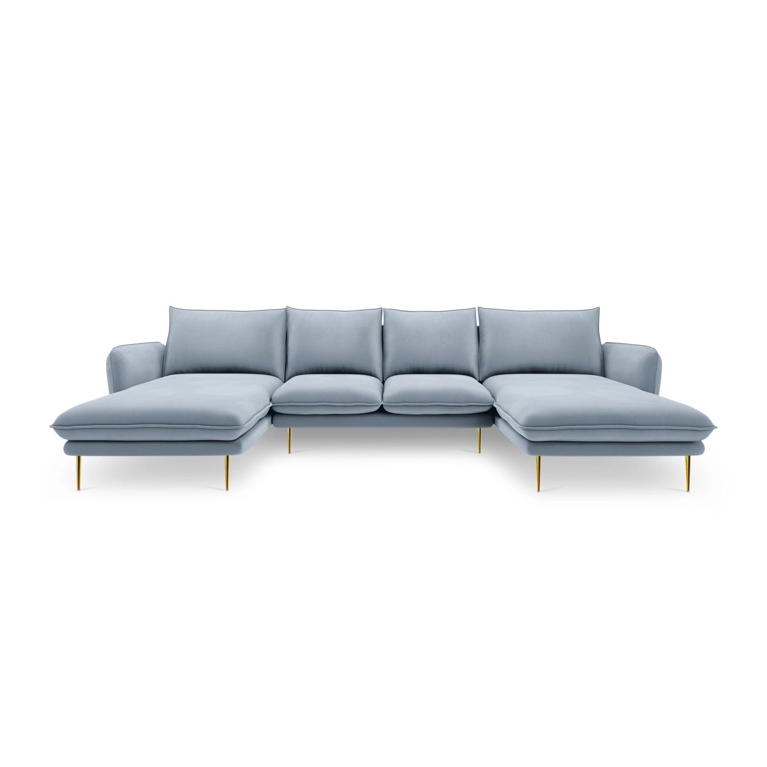 Vienna 6-Sitzer Panorama Sofa aus Samt in Hellblau (Bluvel 06), Beine in Goldmetall, 350x170x95 cm von Cosmopolitan Design – Bild 3