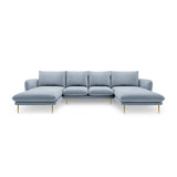 Vienna 6-Sitzer Panorama Sofa aus Samt in Hellblau (Bluvel 06), Beine in Goldmetall, 350x170x95 cm von Cosmopolitan Design – Bild 3
