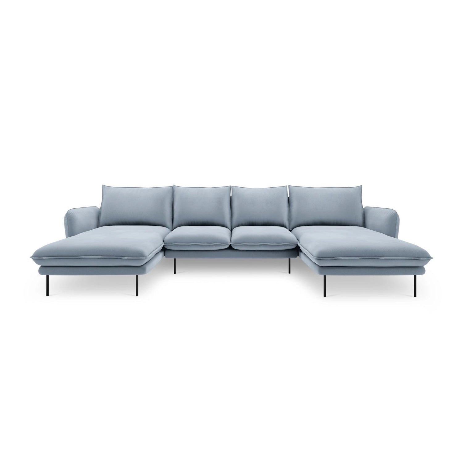 Vienna 6-Sitzer Panorama Sofa aus Samt in Hellblau (Bluvel 06), Beine in Schwarzes Metall, 350x170x95 cm von Cosmopolitan Design – Bild 3