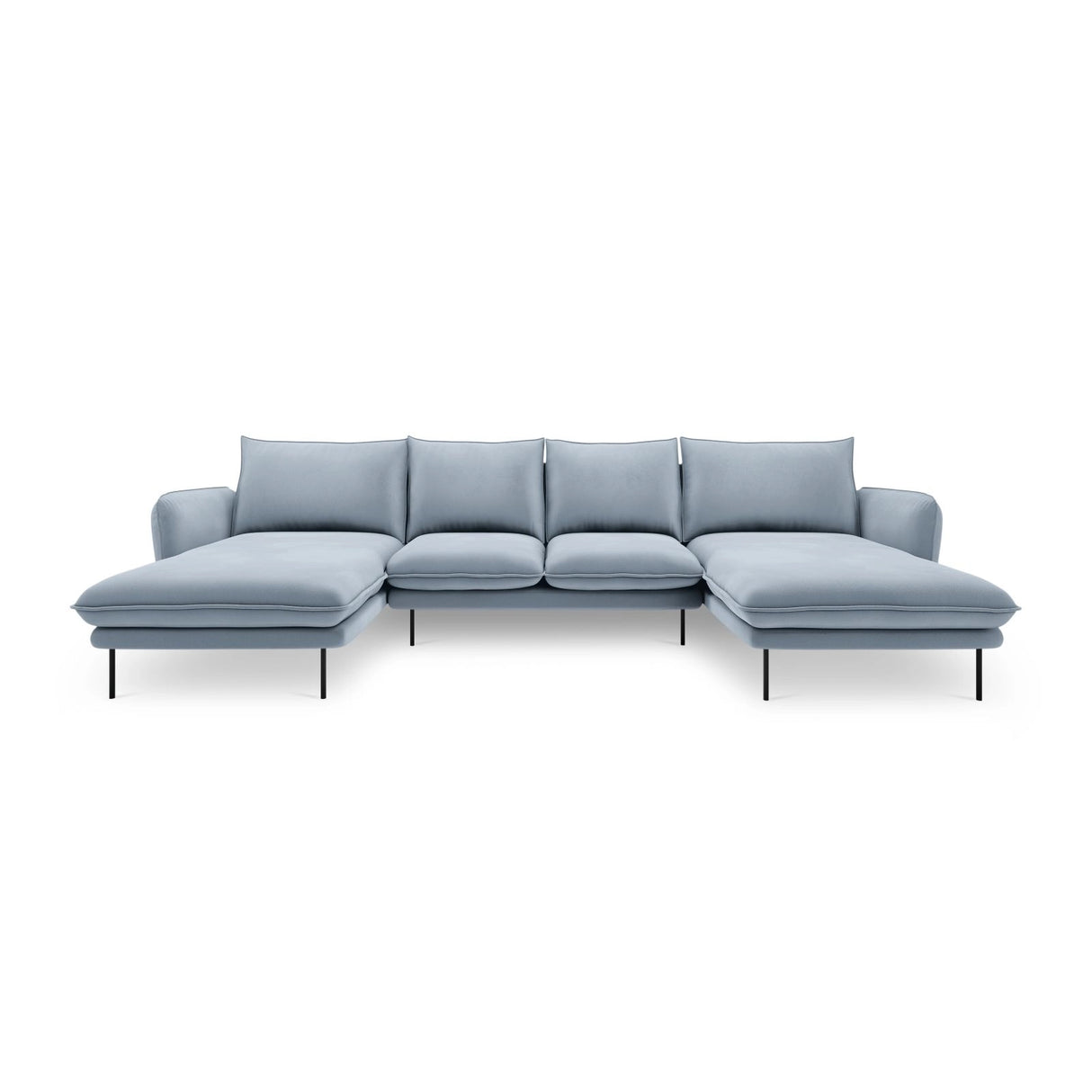 Vienna 6-Sitzer Panorama Sofa aus Samt in Hellblau (Bluvel 06), Beine in Schwarzes Metall, 350x170x95 cm von Cosmopolitan Design – Bild 3