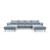 Vienna 6-Sitzer Panorama Sofa aus Samt in Hellblau (Bluvel 06), Beine in Schwarzes Metall, 350x170x95 cm von Cosmopolitan Design – Bild 3