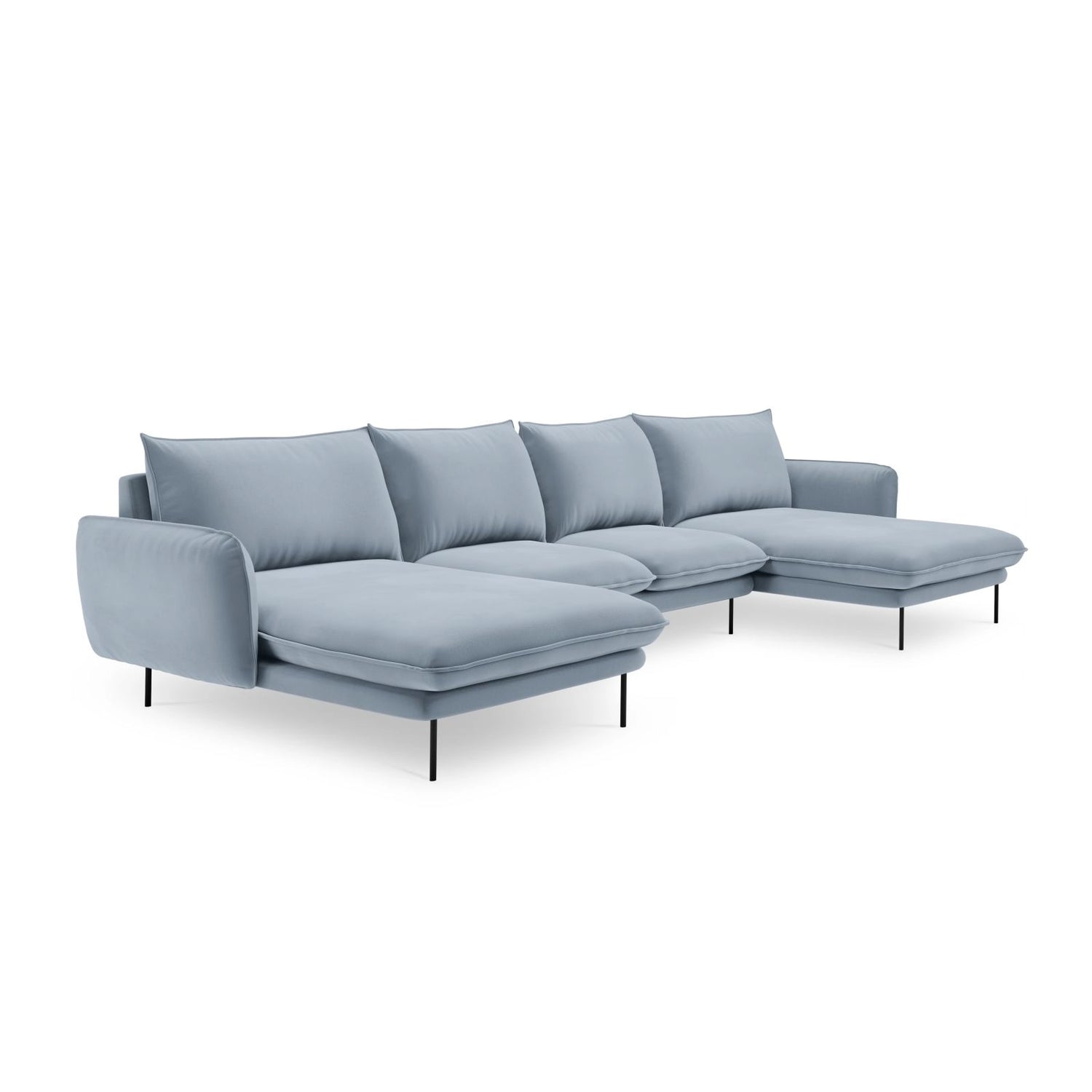 Vienna 6-Sitzer Panorama Sofa aus Samt in Hellblau (Bluvel 06), Beine in Schwarzes Metall, 350x170x95 cm von Cosmopolitan Design – Bild 4