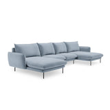 Vienna 6-Sitzer Panorama Sofa aus Samt in Hellblau (Bluvel 06), Beine in Schwarzes Metall, 350x170x95 cm von Cosmopolitan Design – Bild 4