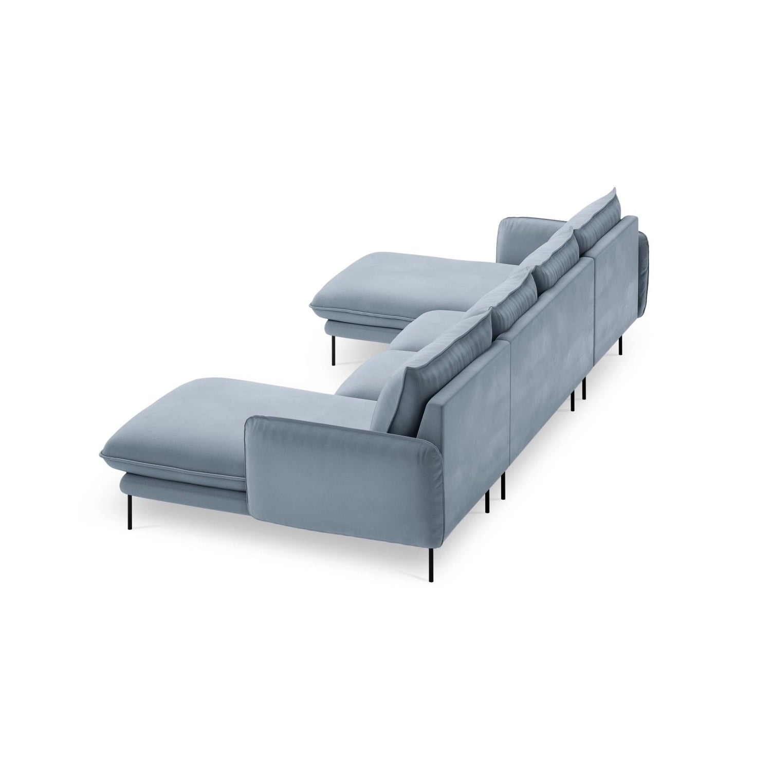 Vienna 6-Sitzer Panorama Sofa aus Samt in Hellblau (Bluvel 06), Beine in Schwarzes Metall, 350x170x95 cm von Cosmopolitan Design – Bild 5