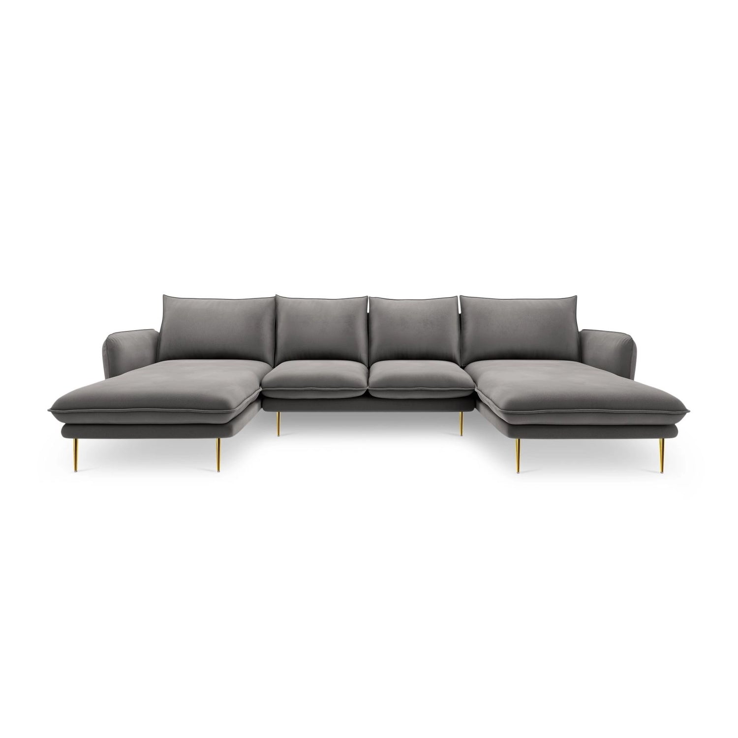 Vienna 6-Sitzer Panorama Sofa aus Samt in Hellgrau (Bluvel 13), Beine in Goldmetall, 350x170x95 cm von Cosmopolitan Design – Bild 3