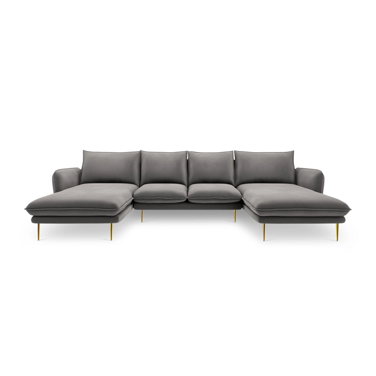 Vienna 6-Sitzer Panorama Sofa aus Samt in Hellgrau (Bluvel 13), Beine in Goldmetall, 350x170x95 cm von Cosmopolitan Design – Bild 3
