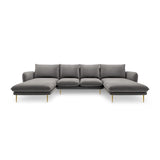 Vienna 6-Sitzer Panorama Sofa aus Samt in Hellgrau (Bluvel 13), Beine in Goldmetall, 350x170x95 cm von Cosmopolitan Design – Bild 3