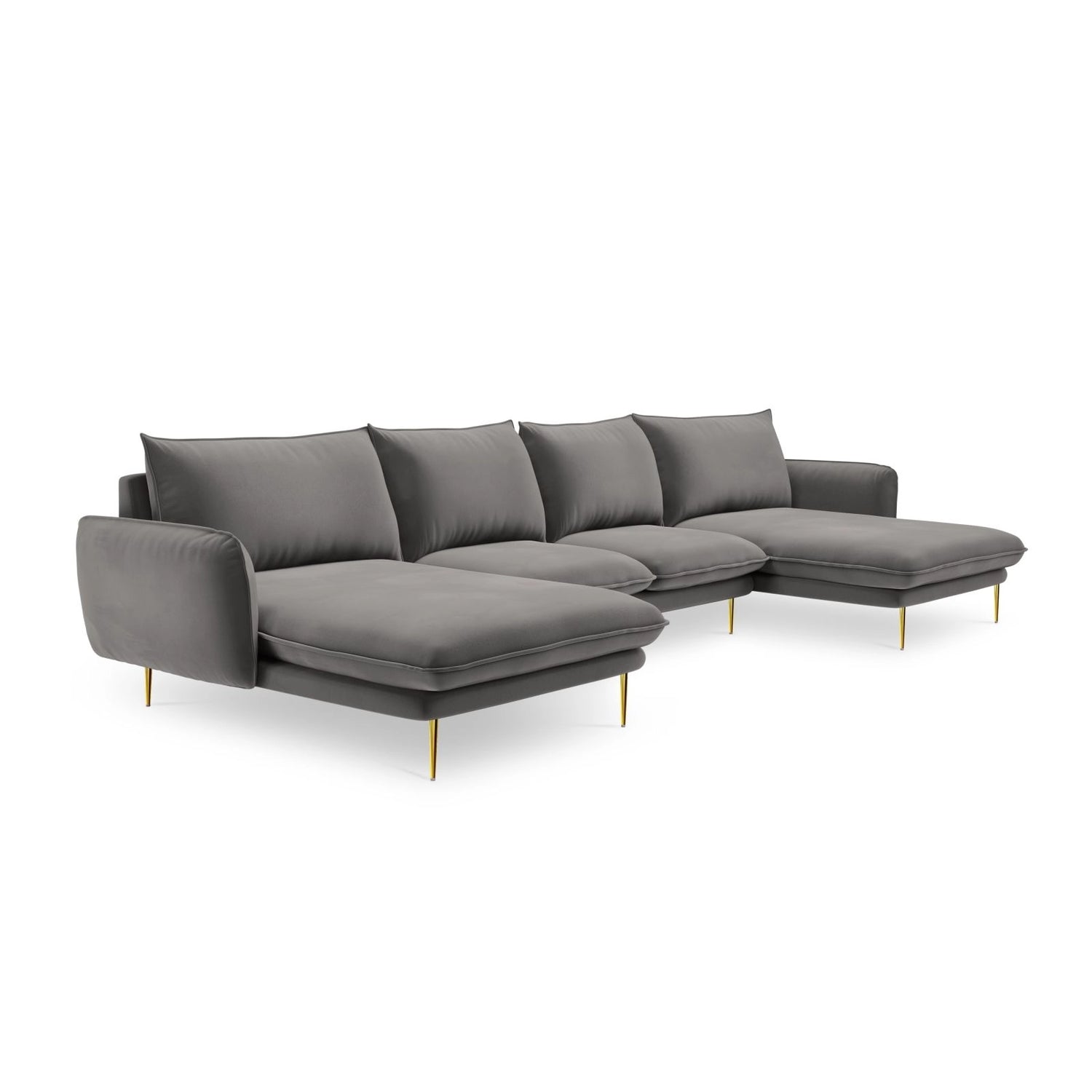 Vienna 6-Sitzer Panorama Sofa aus Samt in Hellgrau (Bluvel 13), Beine in Goldmetall, 350x170x95 cm von Cosmopolitan Design – Bild 4