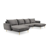 Vienna 6-Sitzer Panorama Sofa aus Samt in Hellgrau (Bluvel 13), Beine in Goldmetall, 350x170x95 cm von Cosmopolitan Design – Bild 4
