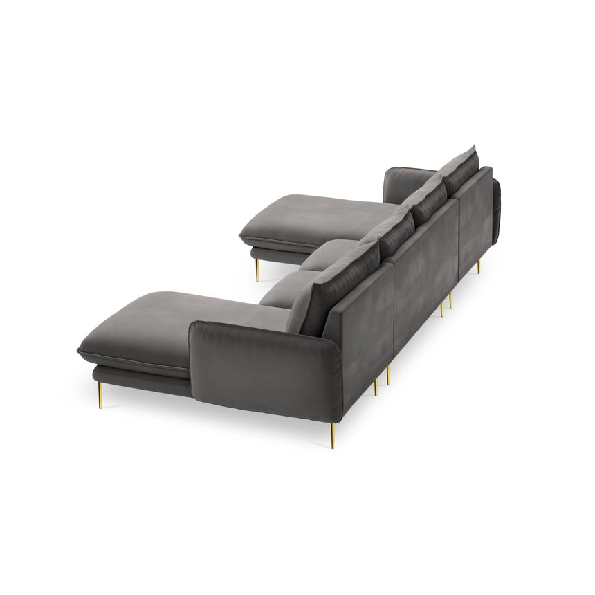 Vienna 6-Sitzer Panorama Sofa aus Samt in Hellgrau (Bluvel 13), Beine in Goldmetall, 350x170x95 cm von Cosmopolitan Design – Bild 5