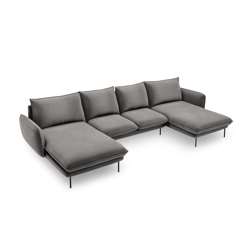 Vienna 6-Sitzer Panorama Sofa aus Samt in Hellgrau (Bluvel 13), Beine in Schwarzes Metall, 350x170x95 cm von Cosmopolitan Design – Bild 1