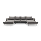 Vienna 6-Sitzer Panorama Sofa aus Samt in Hellgrau (Bluvel 13), Beine in Schwarzes Metall, 350x170x95 cm von Cosmopolitan Design – Bild 3