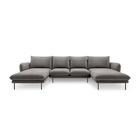 Vienna 6-Sitzer Panorama Sofa aus Samt in Hellgrau (Bluvel 13), Beine in Schwarzes Metall, 350x170x95 cm von Cosmopolitan Design – Bild 3
