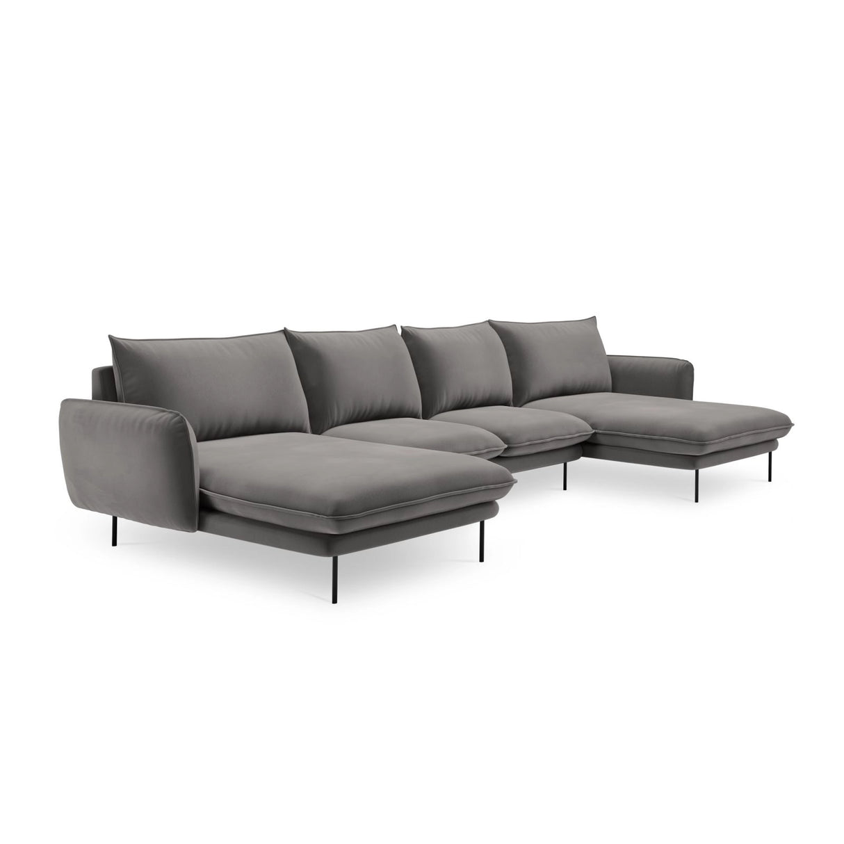 Vienna 6-Sitzer Panorama Sofa aus Samt in Hellgrau (Bluvel 13), Beine in Schwarzes Metall, 350x170x95 cm von Cosmopolitan Design – Bild 4