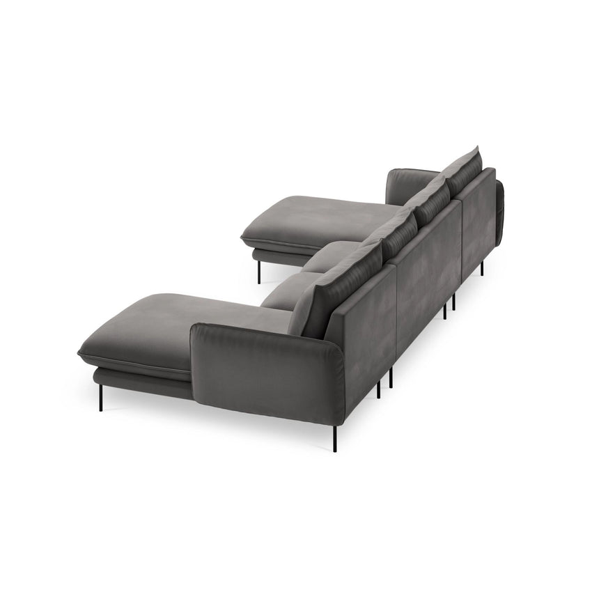 Vienna 6-Sitzer Panorama Sofa aus Samt in Hellgrau (Bluvel 13), Beine in Schwarzes Metall, 350x170x95 cm von Cosmopolitan Design – Bild 5