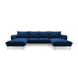 Vienna 6-Sitzer Panorama Sofa aus Samt in Königsblau (Bluvel 86), Beine in Goldmetall, 350x170x95 cm von Cosmopolitan Design – Bild 3