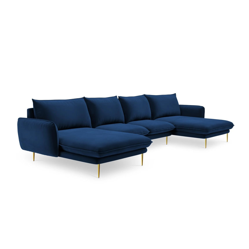 Vienna 6-Sitzer Panorama Sofa aus Samt in Königsblau (Bluvel 86), Beine in Goldmetall, 350x170x95 cm von Cosmopolitan Design – Bild 4