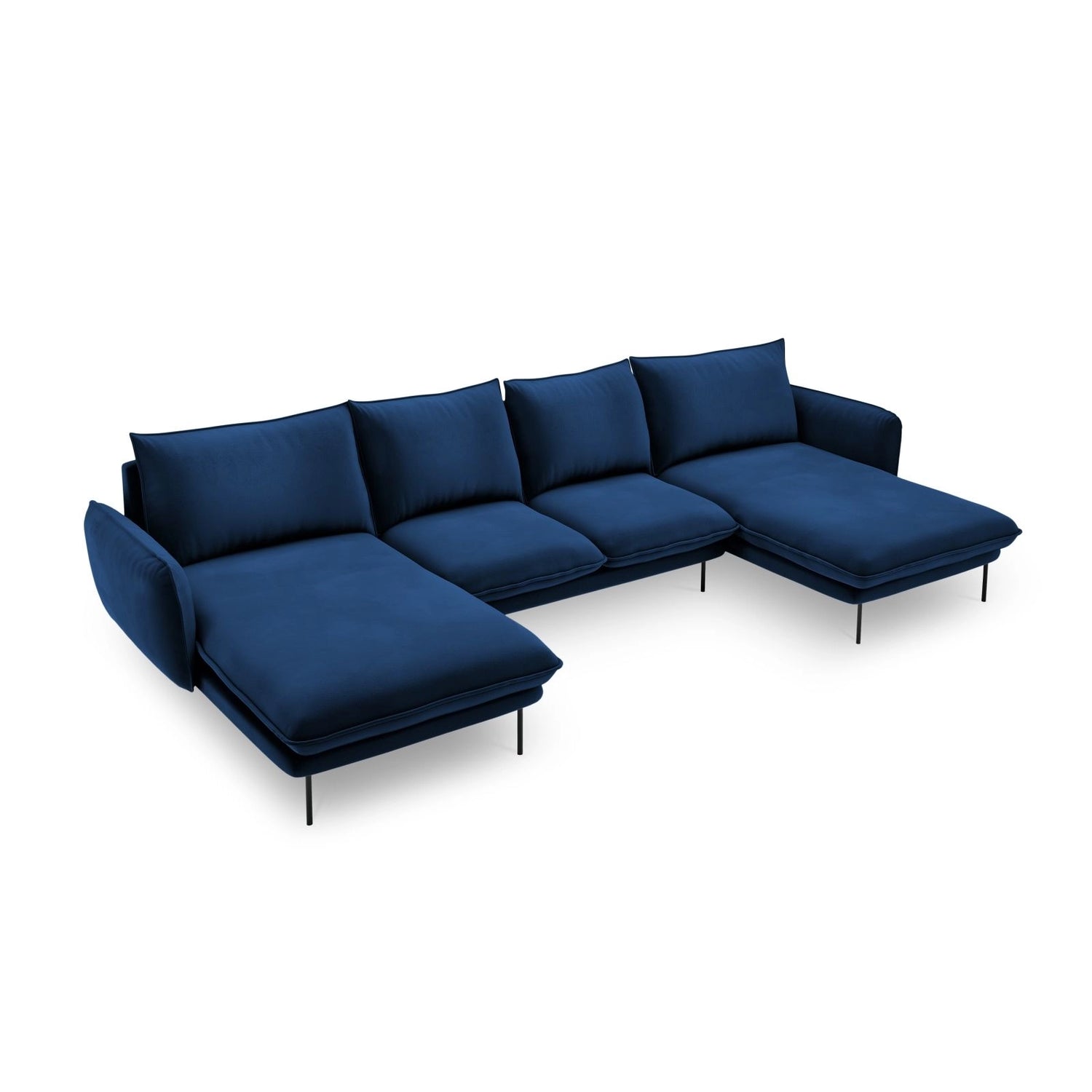 Vienna 6-Sitzer Panorama Sofa aus Samt in Königsblau (Bluvel 86), Beine in Schwarzes Metall, 350x170x95 cm von Cosmopolitan Design – Bild 1