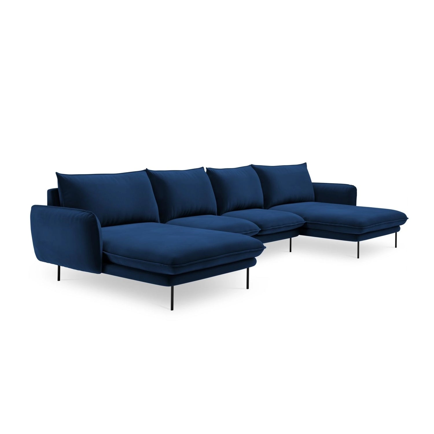 Vienna 6-Sitzer Panorama Sofa aus Samt in Königsblau (Bluvel 86), Beine in Schwarzes Metall, 350x170x95 cm von Cosmopolitan Design – Bild 4