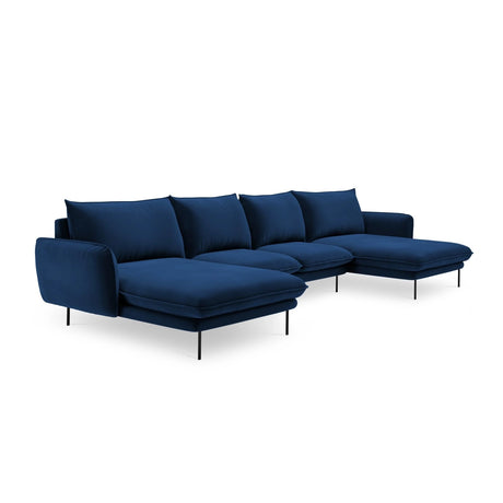 Vienna 6-Sitzer Panorama Sofa aus Samt in Königsblau (Bluvel 86), Beine in Schwarzes Metall, 350x170x95 cm von Cosmopolitan Design – Bild 4