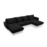 Vienna 6-Sitzer Panorama Sofa aus Samt in Schwarz (Bluvel 19), Beine in Goldmetall, 350x170x95 cm von Cosmopolitan Design – Bild 1