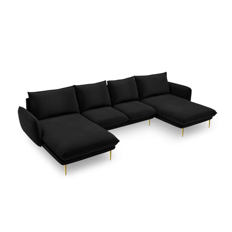 Vienna 6-Sitzer Panorama Sofa aus Samt in Schwarz (Bluvel 19), Beine in Goldmetall, 350x170x95 cm von Cosmopolitan Design – Bild 1