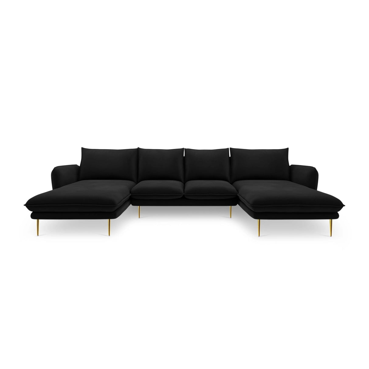 Vienna 6-Sitzer Panorama Sofa aus Samt in Schwarz (Bluvel 19), Beine in Goldmetall, 350x170x95 cm von Cosmopolitan Design – Bild 3