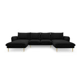 Vienna 6-Sitzer Panorama Sofa aus Samt in Schwarz (Bluvel 19), Beine in Goldmetall, 350x170x95 cm von Cosmopolitan Design – Bild 3