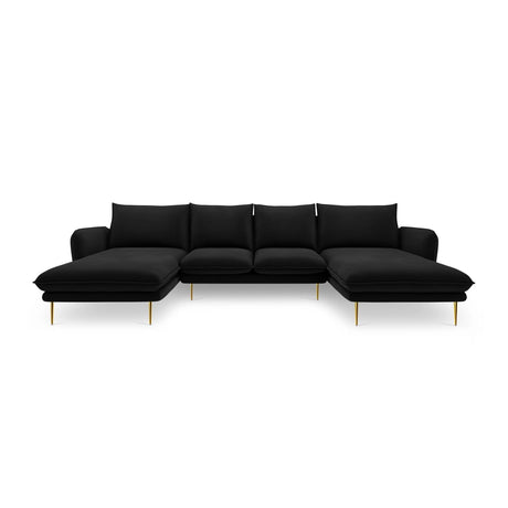 Vienna 6-Sitzer Panorama Sofa aus Samt in Schwarz (Bluvel 19), Beine in Goldmetall, 350x170x95 cm von Cosmopolitan Design – Bild 3