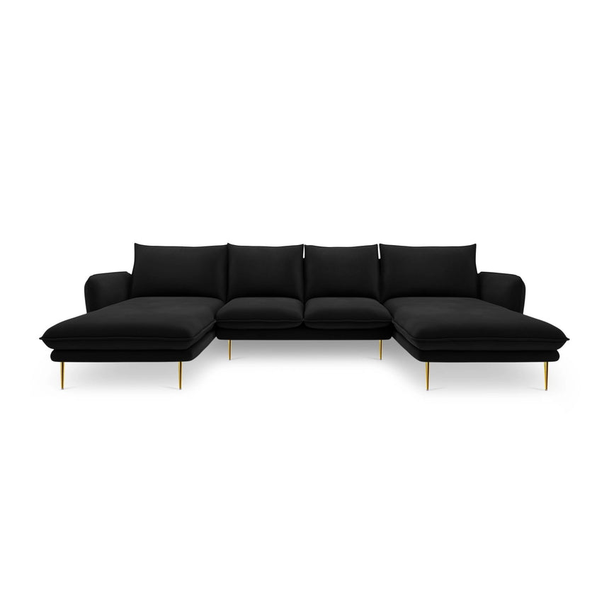 Vienna 6-Sitzer Panorama Sofa aus Samt in Schwarz (Bluvel 19), Beine in Goldmetall, 350x170x95 cm von Cosmopolitan Design – Bild 3