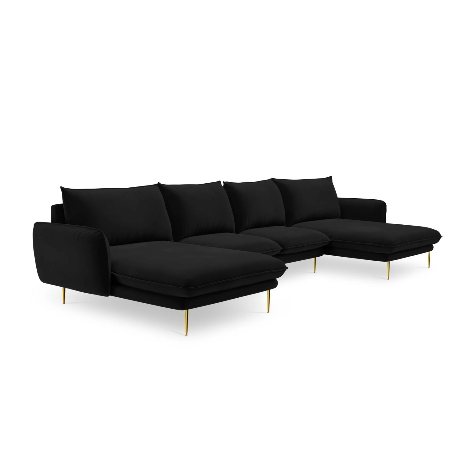 Vienna 6-Sitzer Panorama Sofa aus Samt in Schwarz (Bluvel 19), Beine in Goldmetall, 350x170x95 cm von Cosmopolitan Design – Bild 4