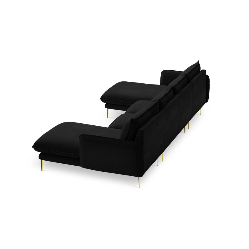 Vienna 6-Sitzer Panorama Sofa aus Samt in Schwarz (Bluvel 19), Beine in Goldmetall, 350x170x95 cm von Cosmopolitan Design – Bild 5