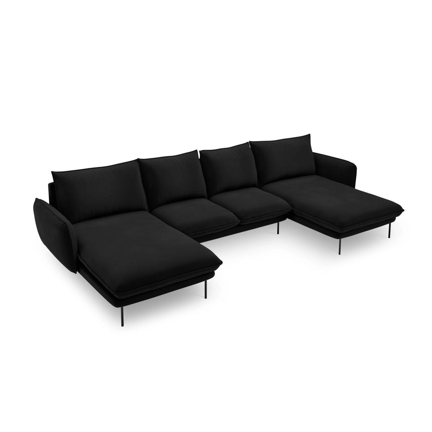 Vienna 6-Sitzer Panorama Sofa aus Samt in Schwarz (Bluvel 19), Beine in Schwarzes Metall, 350x170x95 cm von Cosmopolitan Design – Bild 1