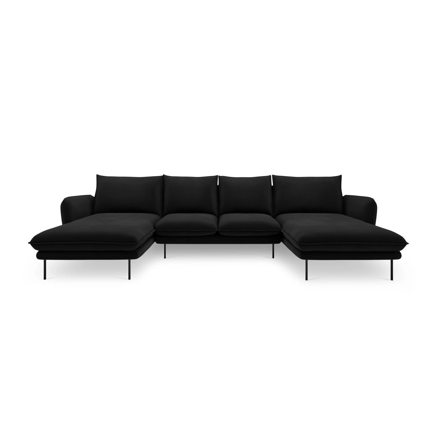 Vienna 6-Sitzer Panorama Sofa aus Samt in Schwarz (Bluvel 19), Beine in Schwarzes Metall, 350x170x95 cm von Cosmopolitan Design – Bild 3
