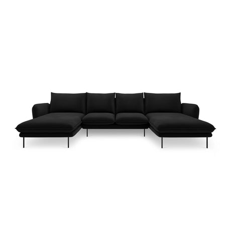 Vienna 6-Sitzer Panorama Sofa aus Samt in Schwarz (Bluvel 19), Beine in Schwarzes Metall, 350x170x95 cm von Cosmopolitan Design – Bild 3