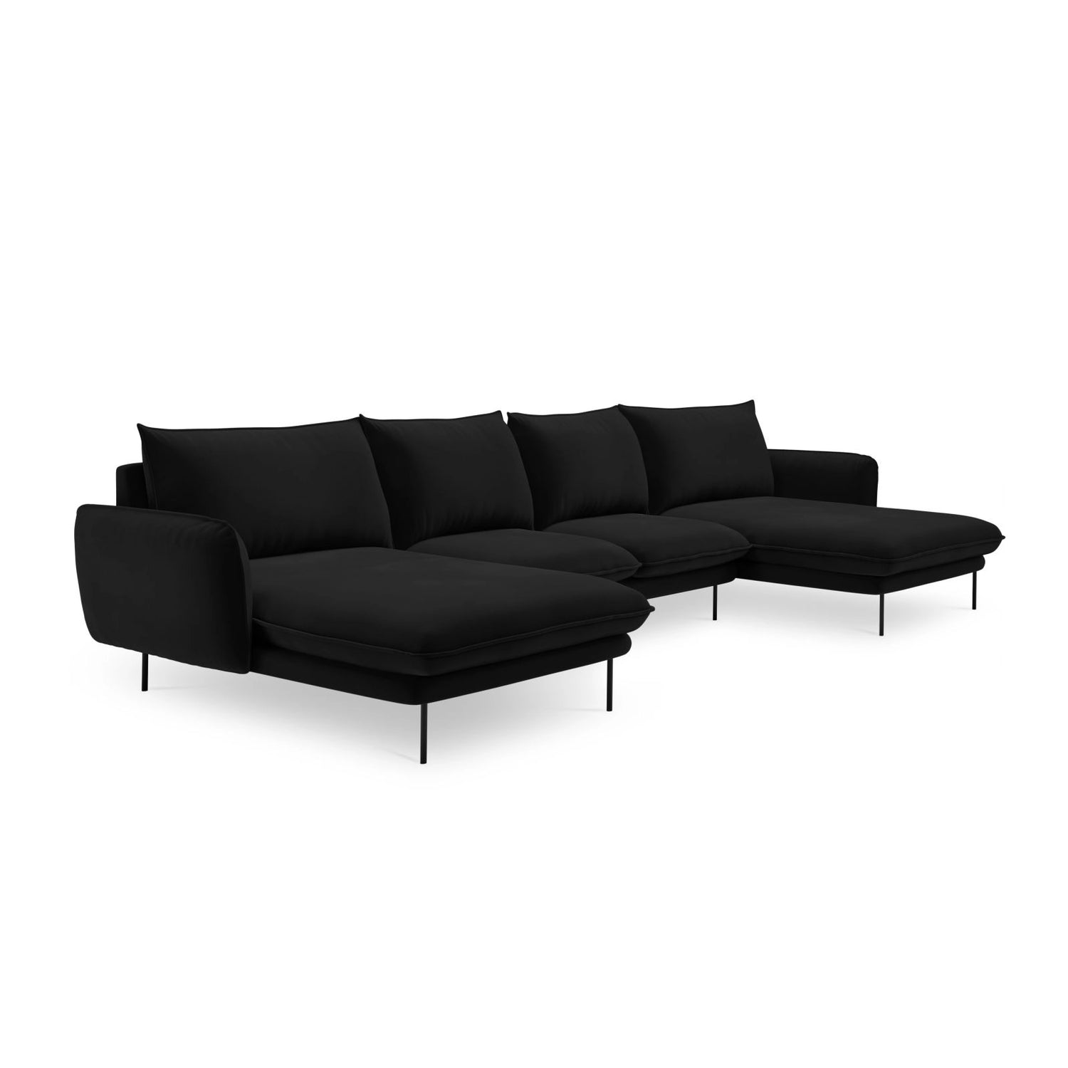Vienna 6-Sitzer Panorama Sofa aus Samt in Schwarz (Bluvel 19), Beine in Schwarzes Metall, 350x170x95 cm von Cosmopolitan Design – Bild 4