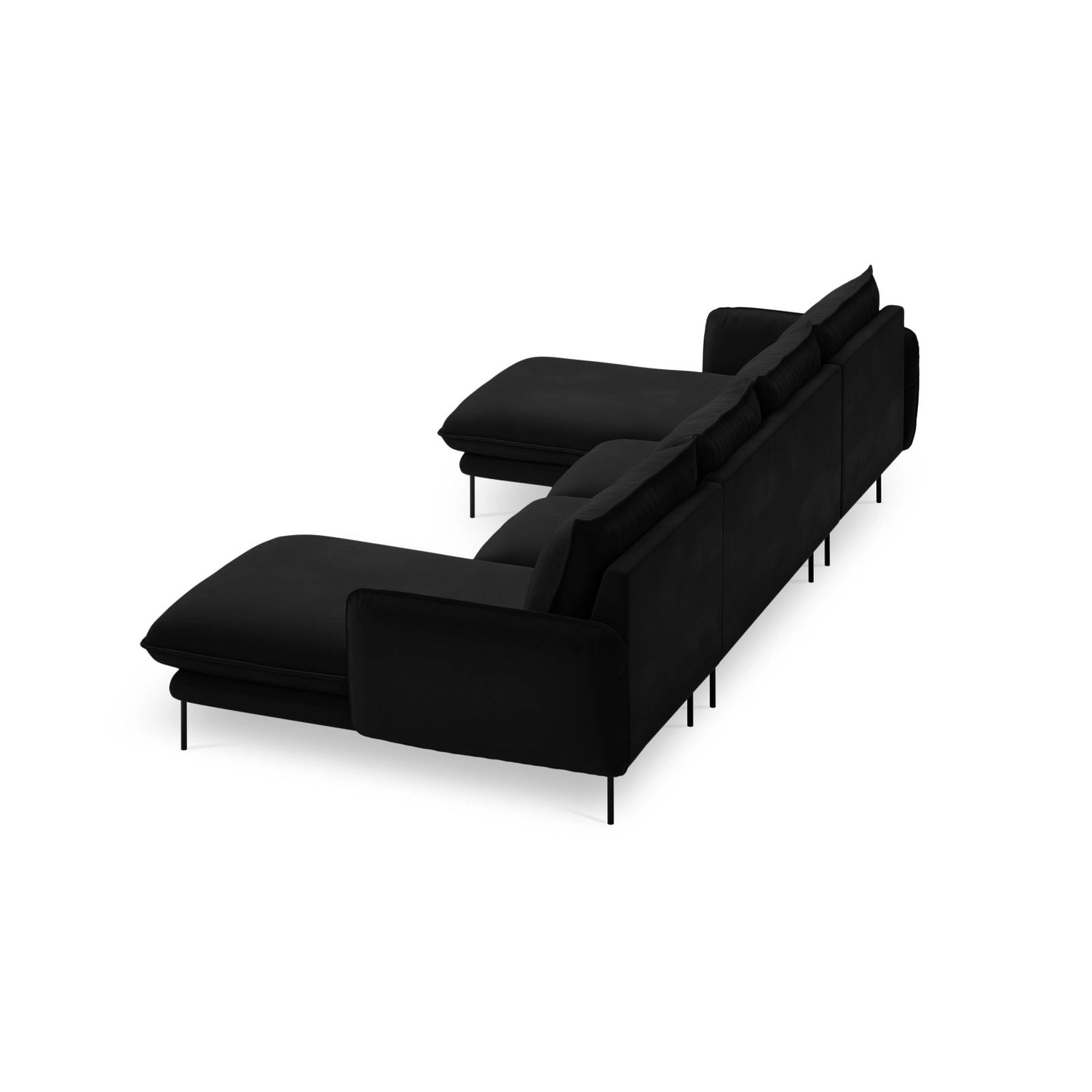 Vienna 6-Sitzer Panorama Sofa aus Samt in Schwarz (Bluvel 19), Beine in Schwarzes Metall, 350x170x95 cm von Cosmopolitan Design – Bild 5