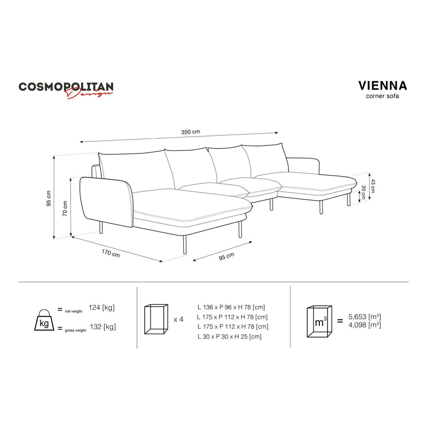 Vienna 6-Sitzer Panorama Sofa aus Samt oder Strukturstoff, 350x170x95 cm von Cosmopolitan Design – Bild 2