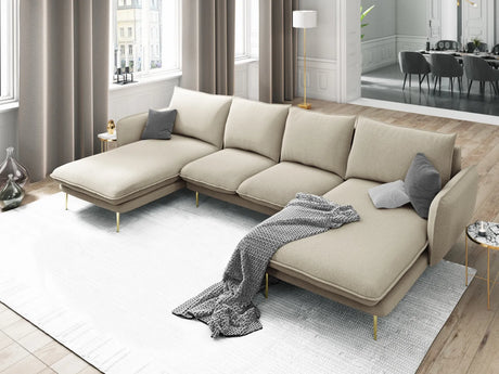 Vienna 6-Sitzer Panorama Sofa aus Strukturierter Stoff in Beige (Positano 8), Beine in Goldmetall, 350x170x95 cm von Cosmopolitan Design – Bild 2