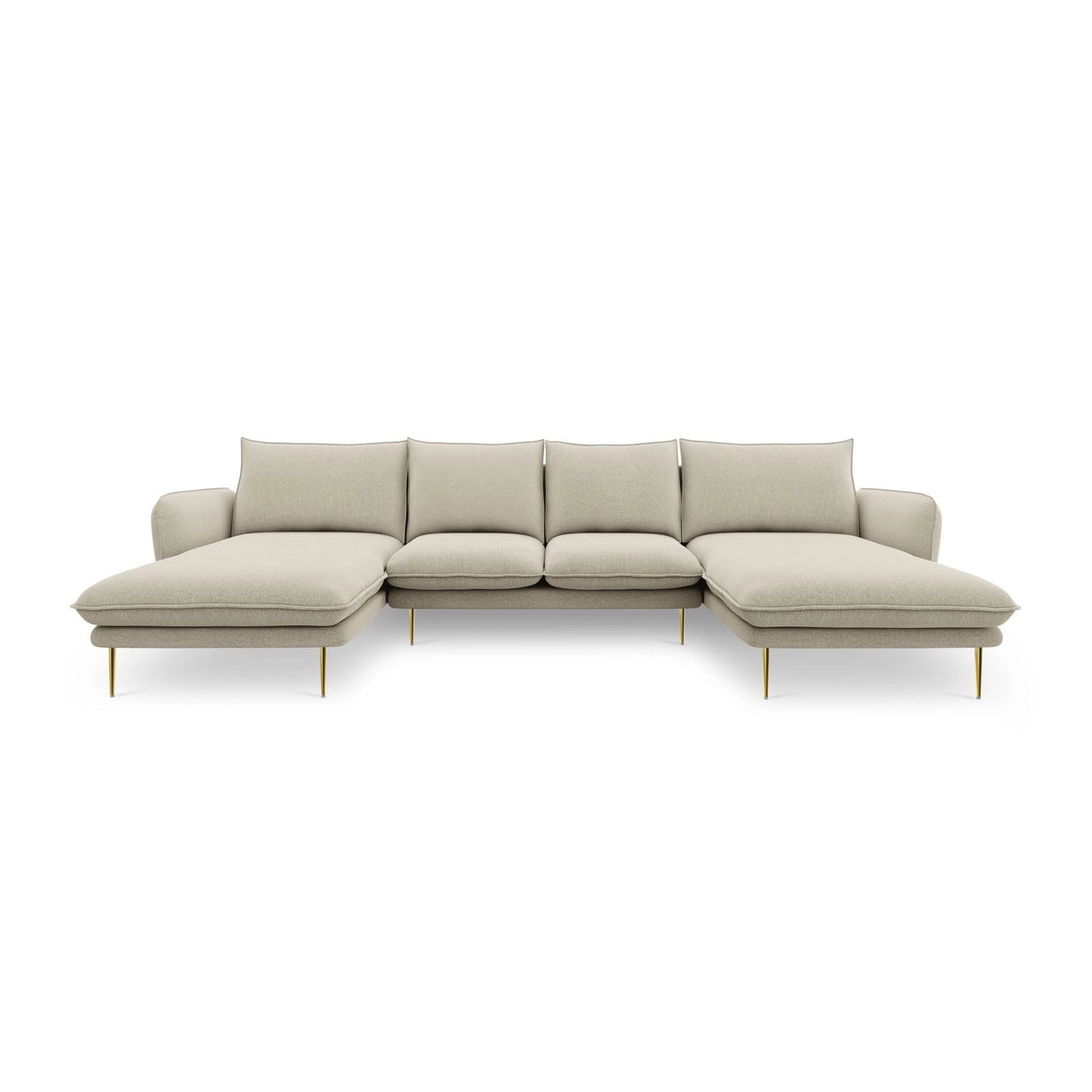 Vienna 6-Sitzer Panorama Sofa aus Strukturierter Stoff in Beige (Positano 8), Beine in Goldmetall, 350x170x95 cm von Cosmopolitan Design – Bild 4
