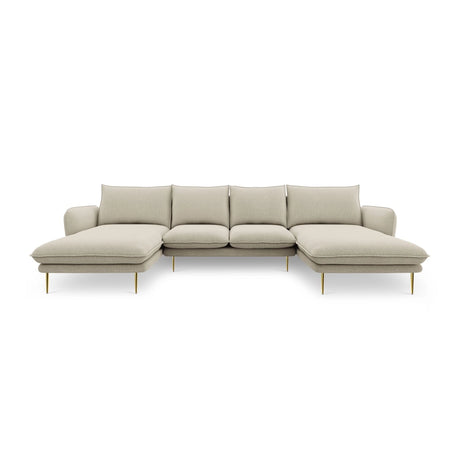 Vienna 6-Sitzer Panorama Sofa aus Strukturierter Stoff in Beige (Positano 8), Beine in Goldmetall, 350x170x95 cm von Cosmopolitan Design – Bild 4