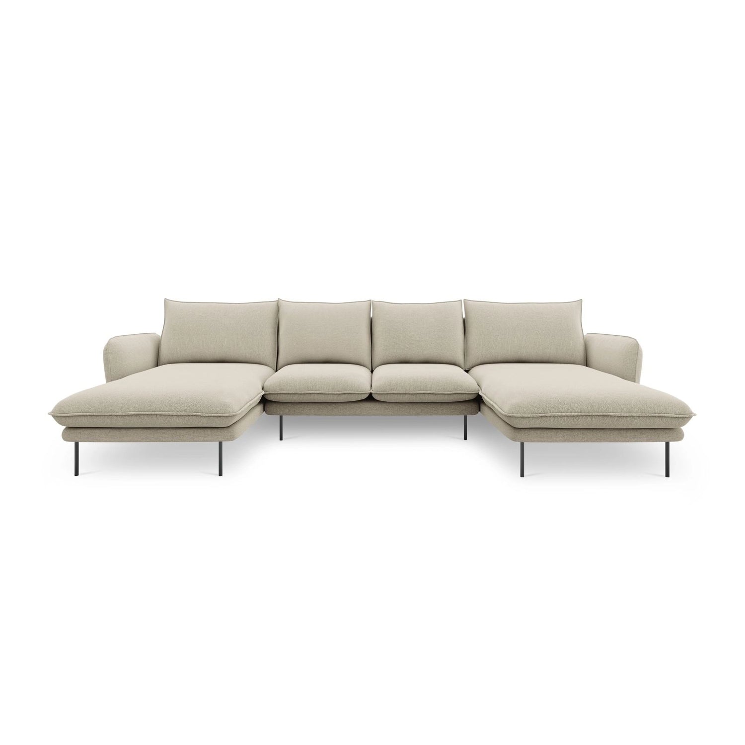Vienna 6-Sitzer Panorama Sofa aus Strukturierter Stoff in Beige (Positano 8), Beine in Schwarzes Metall, 350x170x95 cm von Cosmopolitan Design – Bild 4