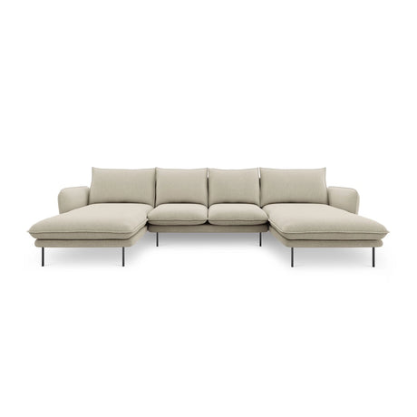 Vienna 6-Sitzer Panorama Sofa aus Strukturierter Stoff in Beige (Positano 8), Beine in Schwarzes Metall, 350x170x95 cm von Cosmopolitan Design – Bild 4