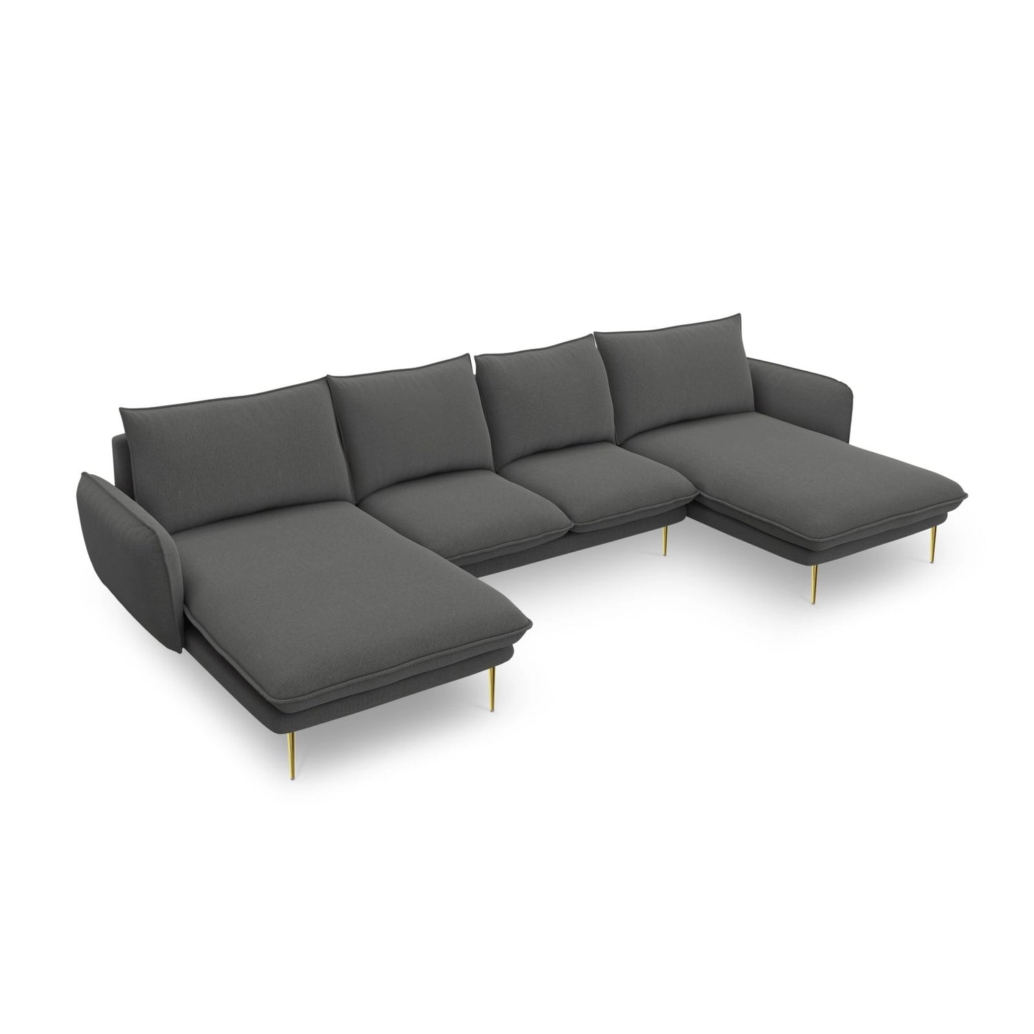 Vienna 6-Sitzer Panorama Sofa aus Strukturierter Stoff in Dunkelgrau (Positano 95), Beine in Goldmetall, 350x170x95 cm von Cosmopolitan Design – Bild 1